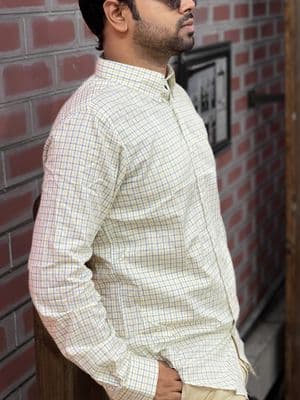 Men Casual Full Shirt Yellow Checkered Full Sleeve Cotton | Casual & Formal | Palli_img_3