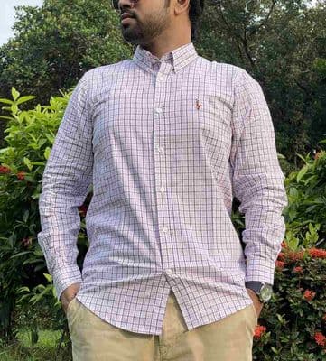 Men Casual Full Shirt Violet - White Checkered Cotton | Formal & Casual | Palli_img_1