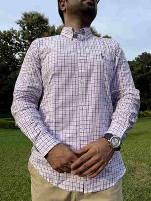 Men Casual Full Shirt Violet - White Checkered Cotton | Formal & Casual | Palli_img_5