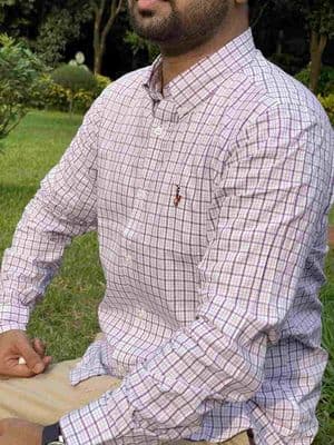 Men Casual Full Shirt Violet - White Checkered Cotton | Formal & Casual | Palli_img_0