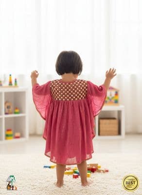 Baby Girl Eid Dress - Green & Gold Embroidered Frock - Palli পল্লী_img_0