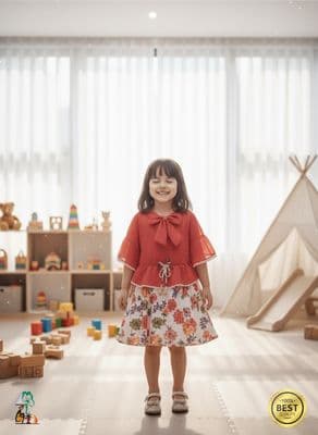 Baby Girl Eid Dress - Green & Gold Embroidered Frock - Palli পল্লী_img_3