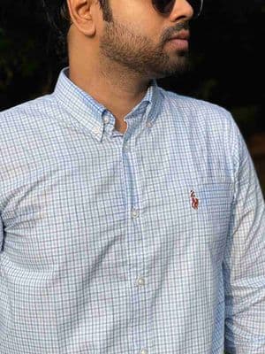 Men Casual Full Shirt Blue Checkered Cotton | Palli