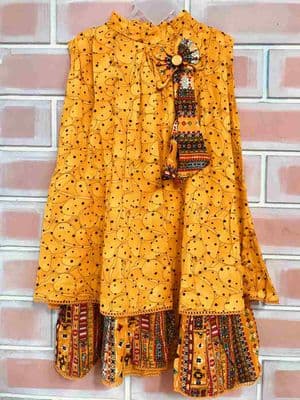 Red Ethnic Girls Frock Dress Set with Bow Detail_img_3