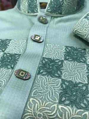 Cotton Embroidery Panjabi Green Cotton Fabric_img_1