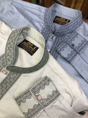 Elegant Gorgeous Cotton Panjabi |  Green Blue