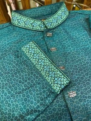 Cheetah Print Cotton Panjabi | Green_img_3