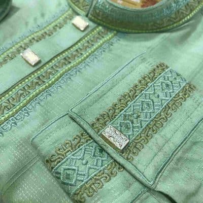 Green Cotton Embroidery Panjabi Push Button | Men_img_0