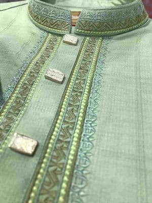 Green Cotton Embroidery Panjabi Push Button | Men_img_1