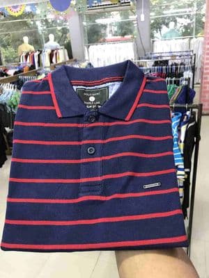 Men's Red & Blue Stripe Polo T-Shirt | 100% Cotton | Breathable Summer Wear | Palli_img_1