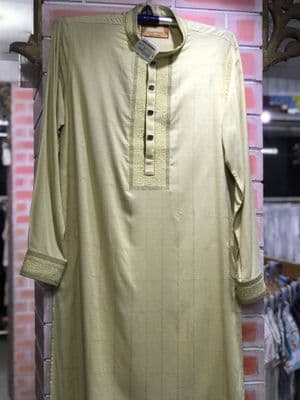 Green Cotton Embroidery Panjabi Push Button | Men_img_6