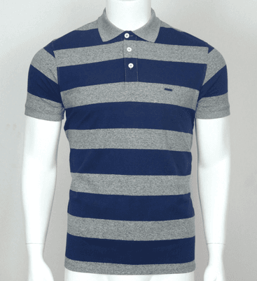 Navy Blue Grey Striped Polo T-Shirt | 210 GSM Premium Piqué Cotton | Slim Fit | Palli_img_2