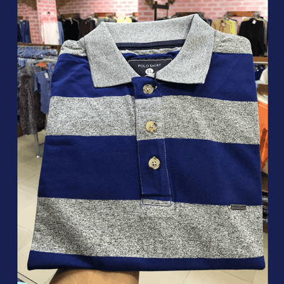 Navy Blue Grey Striped Polo T-Shirt | 210 GSM Premium Piqué Cotton | Slim Fit | Palli_img_1