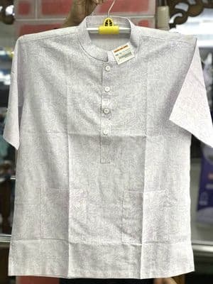 Men's White Patterned Short Sleeve Fatua - Casual Bengali Style_img_0