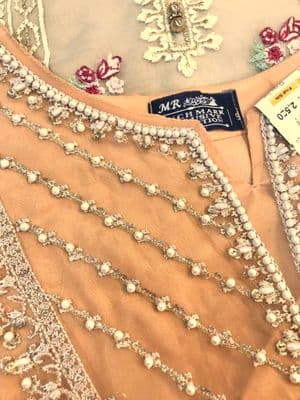 Embroidered Women's One-Piece - Soft Peach - Organza_img_3