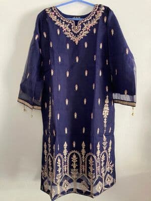 Embroidered Women's One-Piece - Indigo blue with embellished details - Organza_img_1