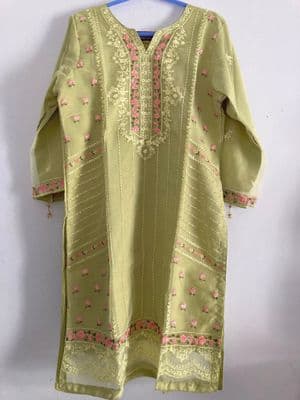 Embroidered Women's One-Piece - Soft Lime - Organza Cream_img_1