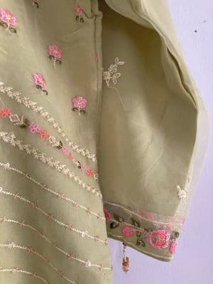 Embroidered Women's One-Piece - Soft Lime - Organza Cream_img_2