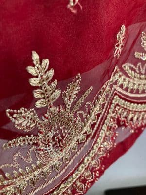 Embroidered Women's One-Piece - Royal Red - Organza_img_1