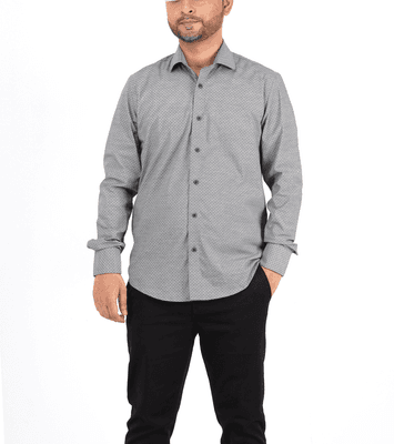 Men Casual Full Shirt Sleek Fit Grey Micro - Print Cotton | Palli_img_0