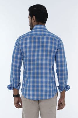 Men Casual Full Shirt Slim Fit Blue Checkered Cotton Shirt – Button-Down Style | Palli_img_2