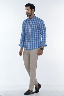Men Casual Full Shirt Slim Fit Blue Checkered Cotton Shirt – Button-Down Style | Palli_img_4