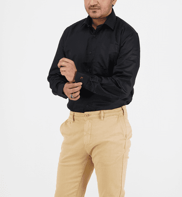 Men's Long Sleeve Shirts Solid Black Formal Business Shirts_img_0