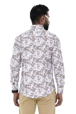 Men Casual Full Shirt Beige & Light Grey Floral Print Cotton Shirt | Slim-Fit | Long Sleeve | Palli_img_2