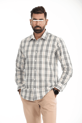 Effortless Style: Slim Fit White & Black Plaid Cotton Men Casual Full Shirt | Palli_img_0