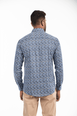 Men Casual Full Shirt Stylish Slim Fit Navy Printed Cotton | Palli_img_1