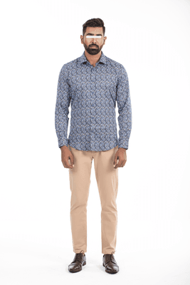 Men Casual Full Shirt Stylish Slim Fit Navy Printed Cotton | Palli_img_2