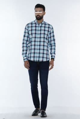 Men Casual Full Shirt Fresh & Modern: Slim Fit Light Blue Check Cotton_img_3