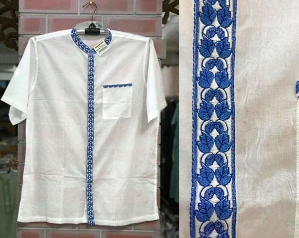 Elegant White Fotua with Royal Blue Embroidery - Premium Quality Traditional Wear