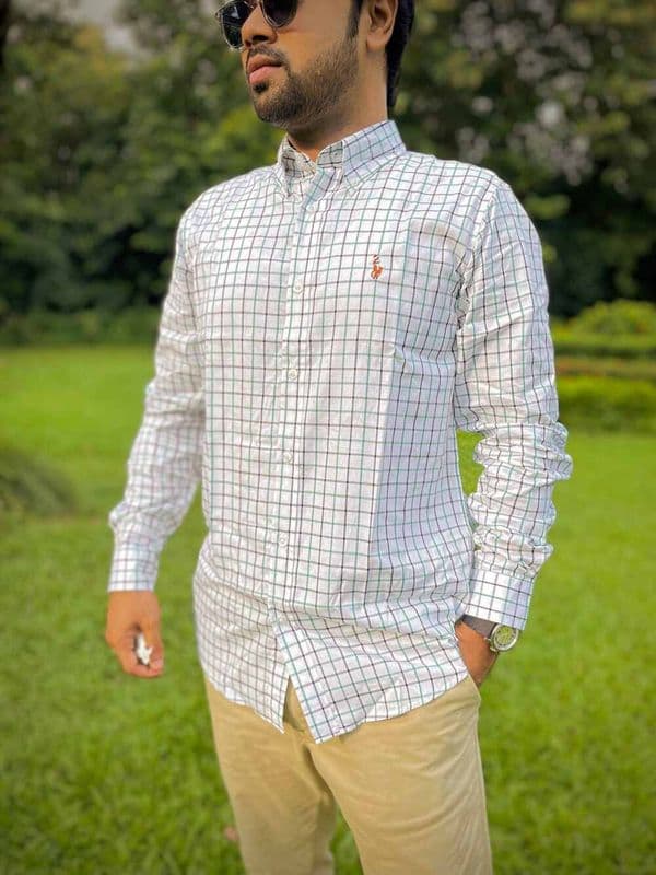Men Casual Full Shirt White - Green - Black Checkered Cotton | Casual & Formal