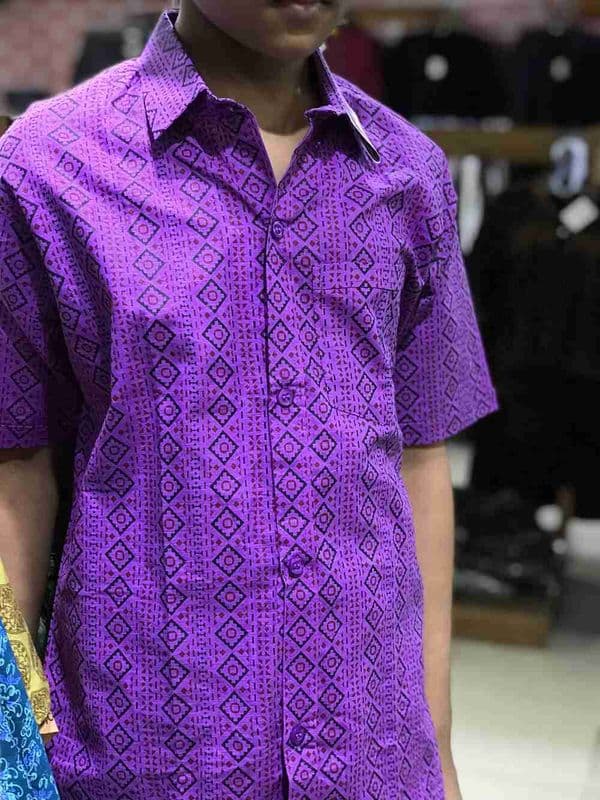 Boys Summer Printed Violet Half Shirt | Traditional Style