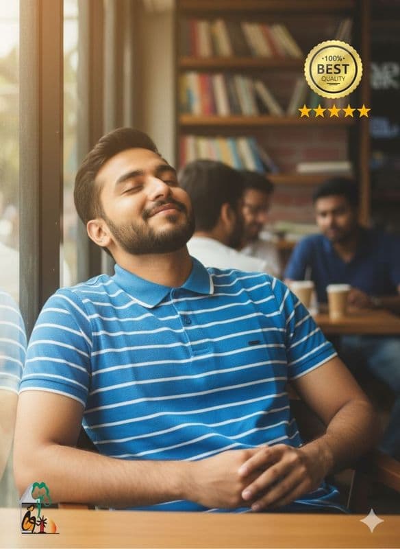 Men's Blue & White Stripe Polo T-Shirt | 100% Cotton | Casual Wear | Palli