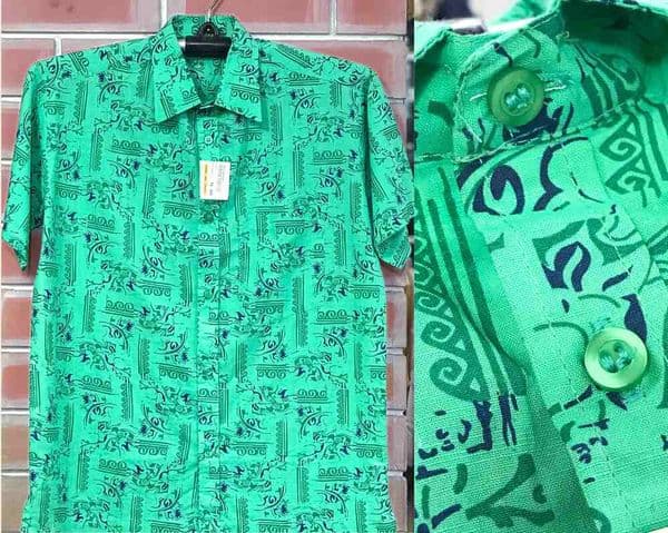 Deep Green Cotton Printed Men Half Shirt