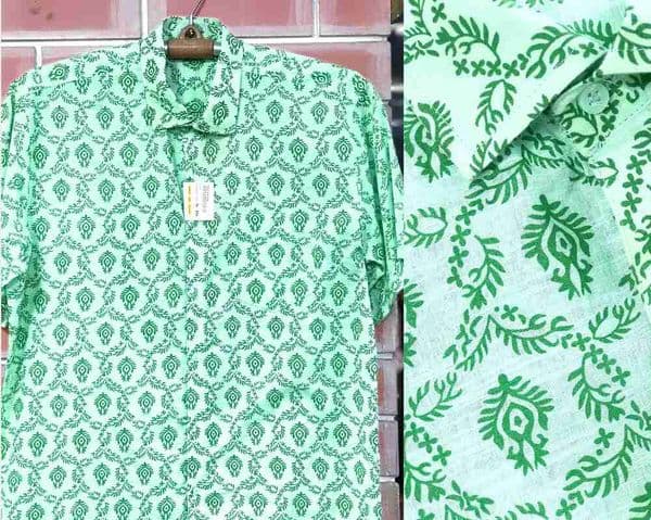 Green Shade Cotton Printed Men Half Shirt | Palli