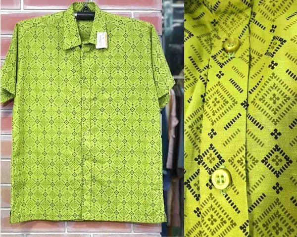 Dark Olive Printed Cotton Men Half Shirt | Palli