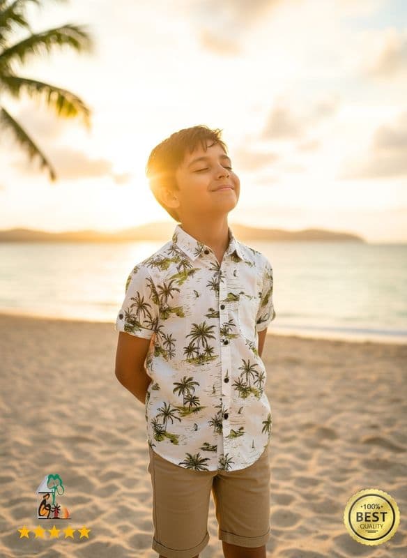 Summer Hawaiian Shirt for Boys | White Blue Cream Color