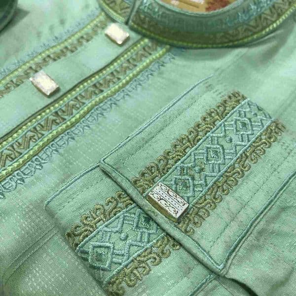 Green Cotton Embroidery Panjabi Push Button | Men