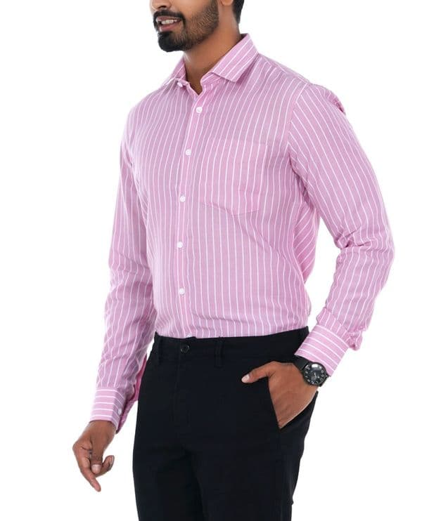 Men's Long Sleeve Formal Shirt Striped Button Down Shirts with Pocket | Palli