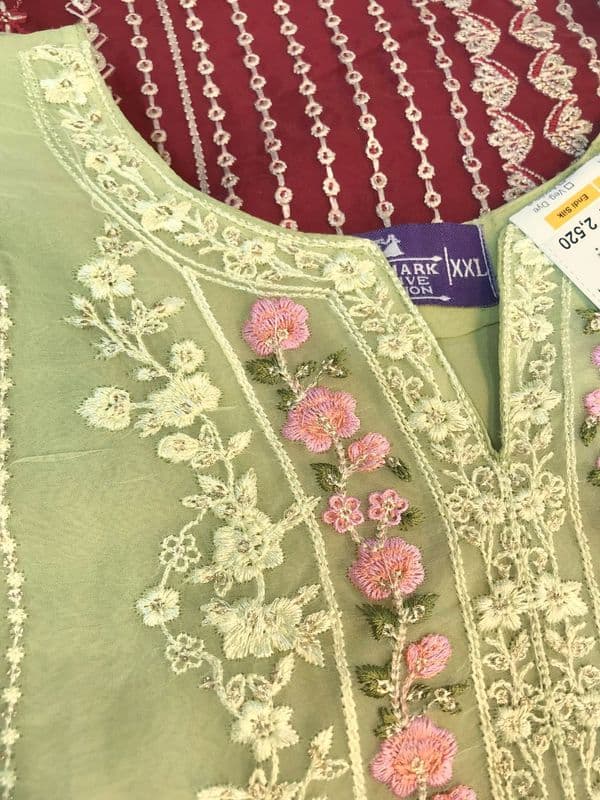 Embroidered Women's One-Piece - Soft Lime - Organza Cream