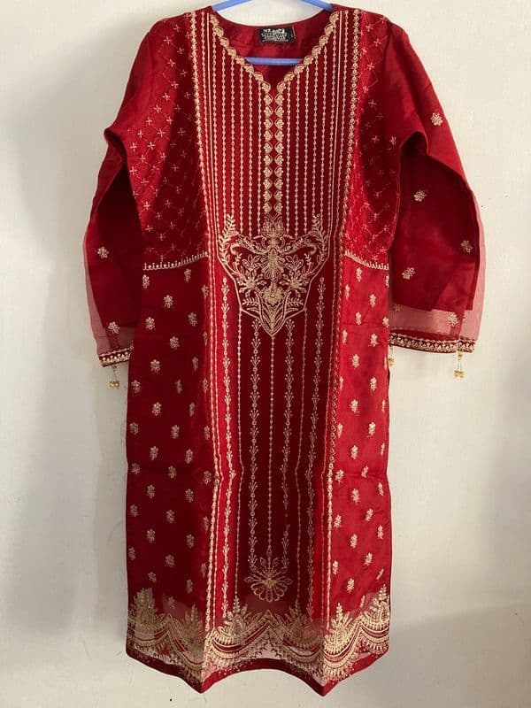 Embroidered Women's One-Piece - Royal Red - Organza