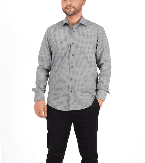 Men Casual Full Shirt Sleek Fit Grey Micro - Print Cotton | Palli