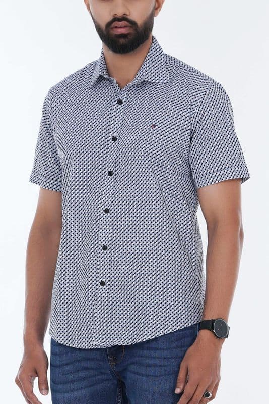 Slim-Fit Short-Sleeve Print Men Half Shirt | Palli