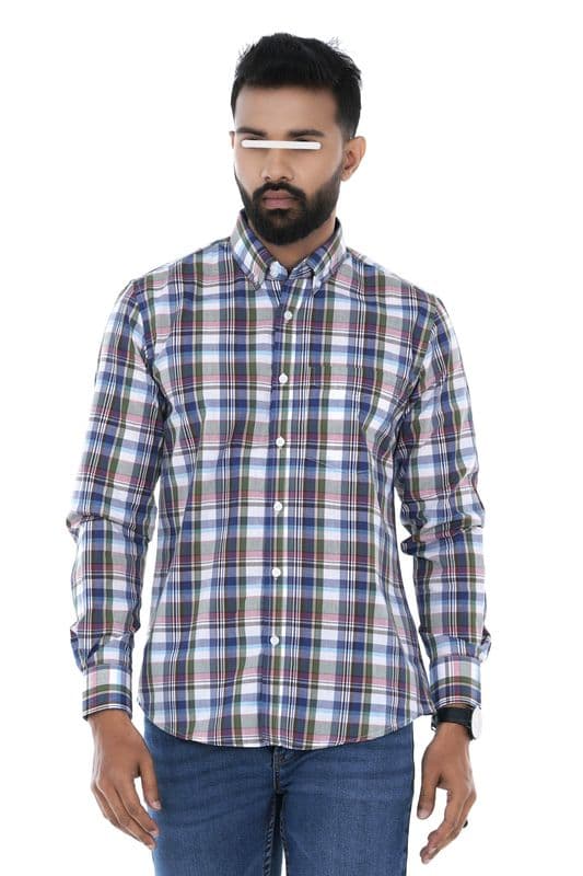 Slim Fit Plaid 100% Cotton Men Casual Full Shirt | Palli