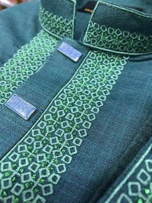 Men Cotton Embroidery Panjabi | Green_img_1