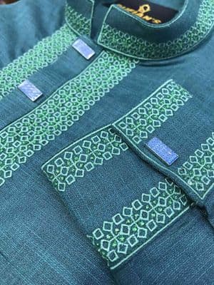 Men Cotton Embroidery Panjabi | Green_img_2