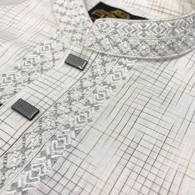 White Check Loop Button Panjabi_img_0